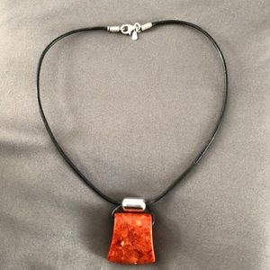 Silpada black leather and sponge coral necklace